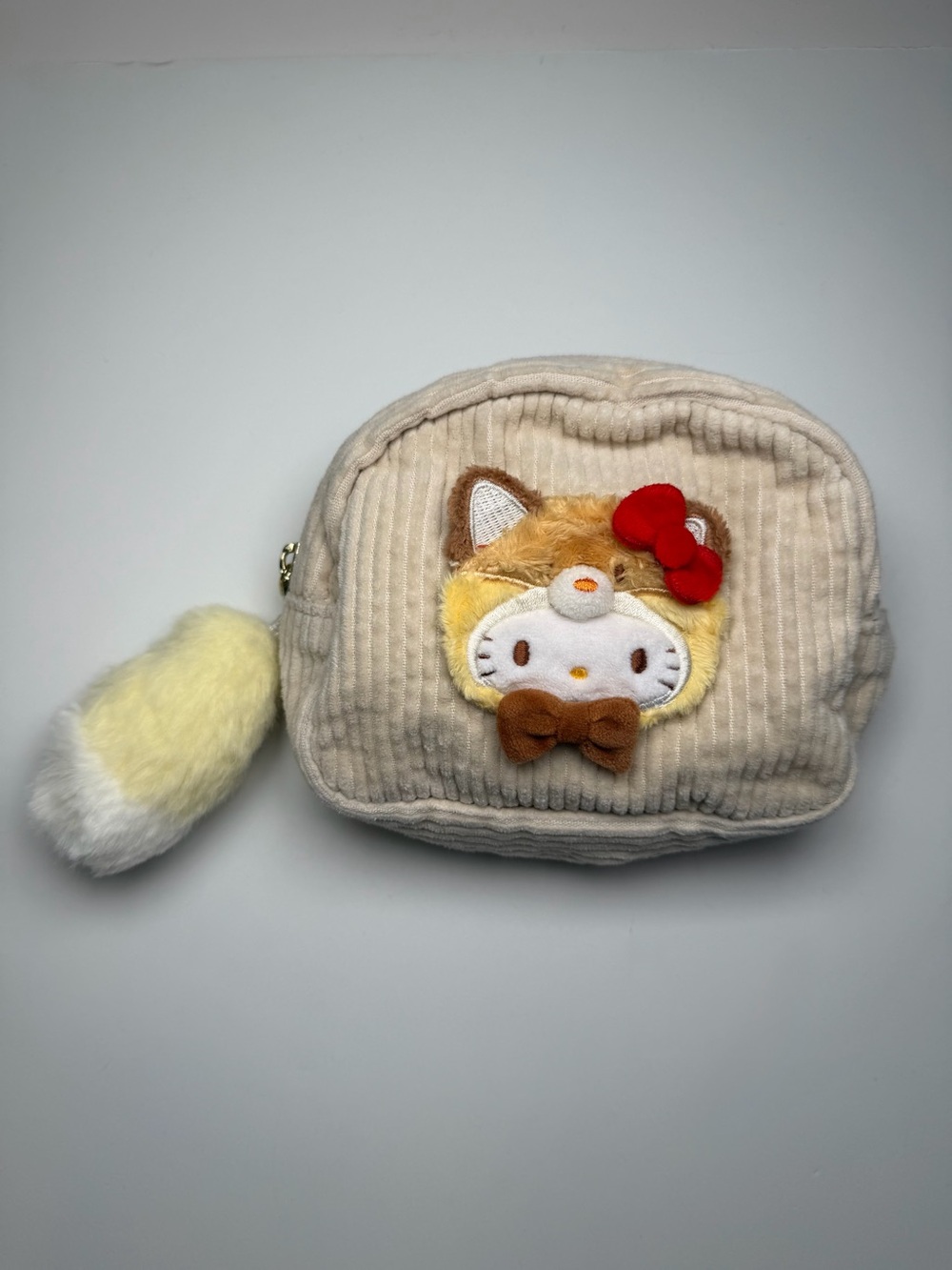 Hello Kitty Cat Costume Corduroy Pouch with Plush Tail